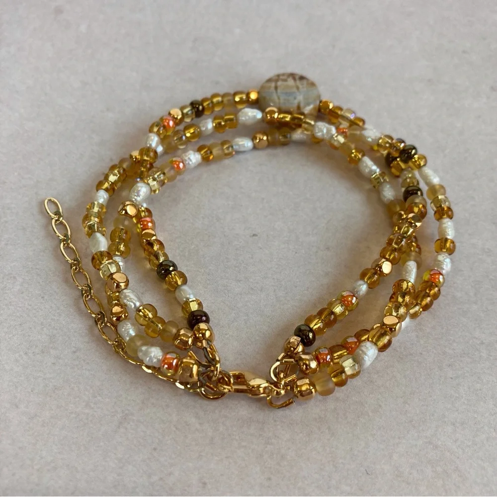 HAND CRAFTED Chocolate Crackle Agate Multi Strand Beaded Bracelet 7.5